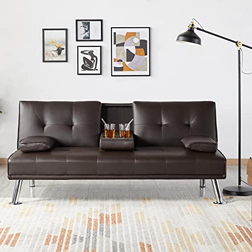 Yaheetech Klappbares Schlafsofa Couch mit Bettfunktion Bettsofa mit Großer Liegefläche von 167 cm L × 94 cm B fürs Wohnzimmer/Schlafzimmer/Heimkino/Gästezimmer braun von Yaheetech