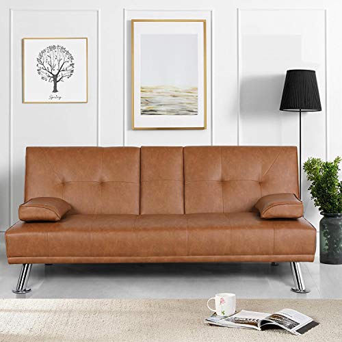 Yaheetech Klappbares Schlafsofa Couch mit Bettfunktion Bettsofa mit Großer Liegefläche von 167 cm L × 94 cm B fürs Wohnzimmer/Schlafzimmer/Heimkino/Gästezimmer braun von Yaheetech