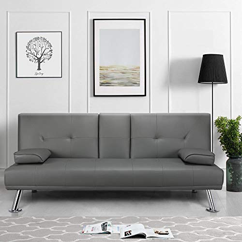 Yaheetech Klappbares Schlafsofa Couch mit Bettfunktion Bettsofa mit Großer Liegefläche von 167 cm L × 94 cm B fürs Wohnzimmer/Schlafzimmer/Heimkino/Gästezimmer grau von Yaheetech