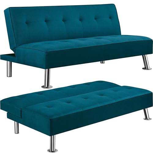 Yaheetech Klappsofa mit Schlaffunktion | 3-Sitzer Sofa Couch Gästebett Klappbett | Schlafsofa Sofabett | Bezug aus Polyester | 350kg belastbar Blau von Yaheetech
