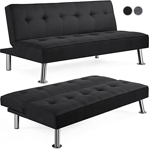 Yaheetech Klappsofa mit Schlaffunktion | 3-Sitzer Sofa Couch Gästebett Klappbett | Schlafsofa Sofabett | Bezug aus Polyester | 350kg belastbar Schwarz von Yaheetech