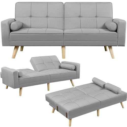 Yaheetech Klappsofa mit Schlaffunktion Schlafsofa Couch mit Verstellbarer Rückenlehne, Loungesofa Bettsofa Liegefläche 163 x 106 cm, fürs Wohnzimmer/Schlafzimmer/Gästezimmer, Hellgrau von Yaheetech