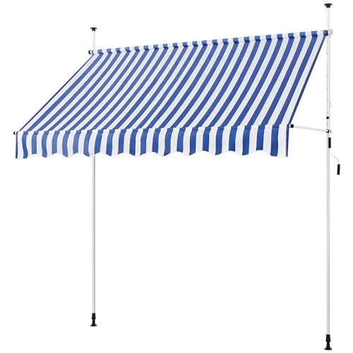 Yaheetech Klemmmarkise 250cm Breit, Balkonmarkise mit Handkurbel ohne Bohren, UV-beständig & Höhenverstellbar (210-300cm) Markise, Wasserabweisend & Sonnenschutz Markise Balkon, Blau-Weiß von Yaheetech