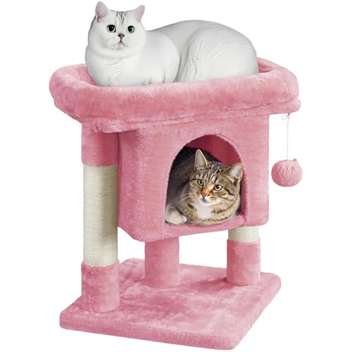 Yaheetech Kratzbaum 60 cm Kleiner Katzenkratzbaum, mit Katzenhöhle Plüsch Sisal, Katzenbaum Katzenmöbel Spielbaum für kleine Katzen, Hellrosa von Yaheetech