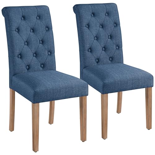 Yaheetech Küchenstuhl 2er Set, Polsterstuhl mit Hoher Rückenlehne, Esszimmerstuhl mit Massivholzbeine, Schminkstuhl Lehnstuhl Essensstuhl, bis 125 kg Belastbar, Blau von Yaheetech