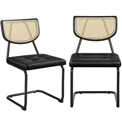 Yaheetech Küchenstuhl 2er Set Esszimmerstühle Rückenlehne aus Rattan Schwingstuhl aus Kunstleder Polsterstuhl fürs Esszimmer/Küche/Wohnzimmer/Restaurant Schwarz von Yaheetech