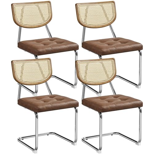 Yaheetech Küchenstuhl 4er Set Esszimmerstühle Rückenlehne aus Rattan Schwingstuhl aus Kunstleder Polsterstuhl fürs Esszimmer/Küche/Wohnzimmer/Restaurant Retro-Braun von Yaheetech