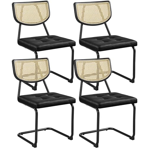 Yaheetech Küchenstuhl 4er Set Esszimmerstühle Rückenlehne aus Rattan Schwingstuhl aus Kunstleder Polsterstuhl fürs Esszimmer/Küche/Wohnzimmer/Restaurant Schwarz von Yaheetech