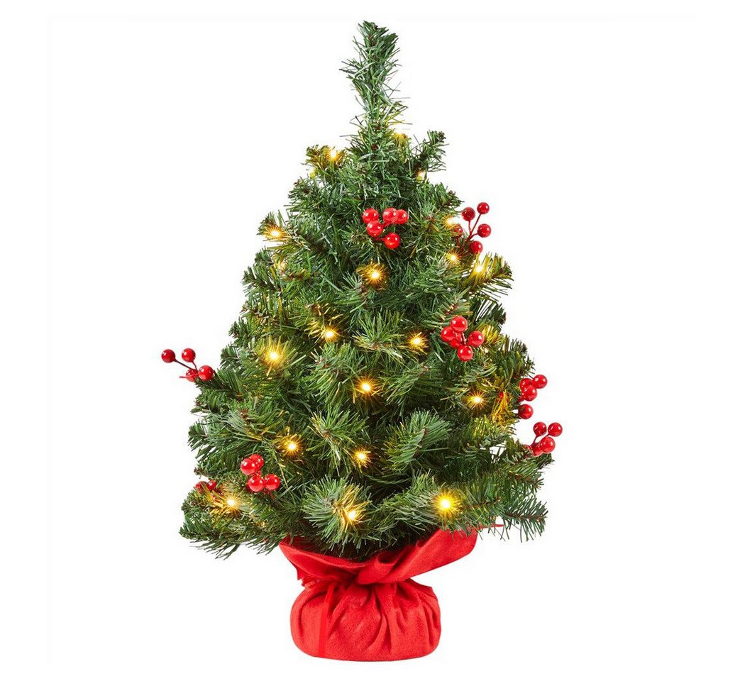 Yaheetech Künstlicher Weihnachtsbaum 60/90 cm (H), Mini Christbaum mit LED Beleuchtung & Roten Beeren von Yaheetech