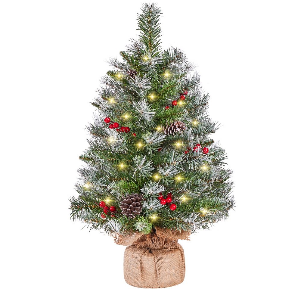 Yaheetech Künstlicher Weihnachtsbaum 61/92 cm (H), Tannenbaum mit Roten Beeren & LED-Lichtern & Tannenzapfen von Yaheetech