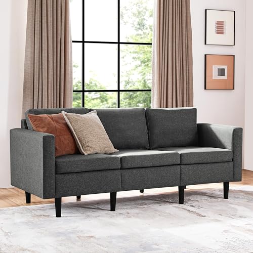 Yaheetech Leinen Sitzsofa 3-Sitzer-Sofa Couch Polstersofa Wohnzimmersofa für 3 Personen, max.340 KG belastbar, für Schlafzimmer, Dunkelgrau, 188,5 cm L × 79 cm B × 80 cm H, Zubehör im Staufach von Yaheetech