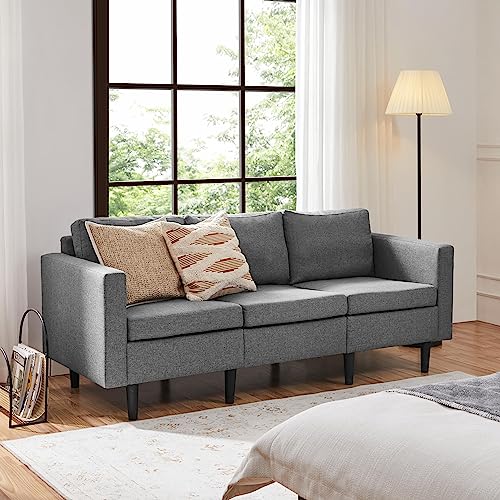 Yaheetech Leinen Sitzsofa 3-Sitzer-Sofa Couch Polstersofa Wohnzimmersofa für 3 Personen, max.340 KG belastbar, für Schlafzimmer, Hellgrau, 188,5 cm L × 79 cm B × 80 cm H, Zubehör im Staufach von Yaheetech