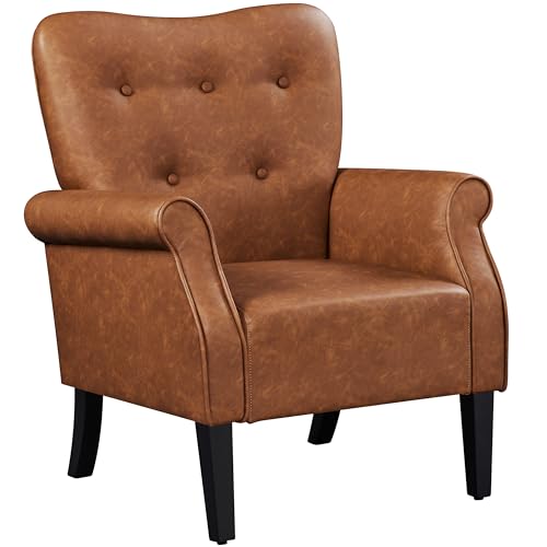 Yaheetech Ohrensessel modern Holzbeine Sessel Polstersessel Fernsehsessel mit Armlehnen Einzelsofa Sitzkomfort Retro-braun von Yaheetech