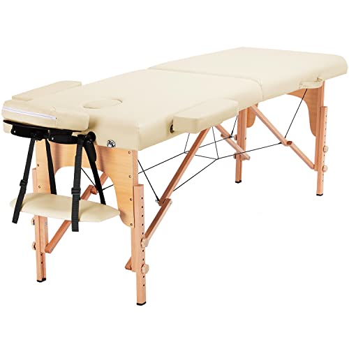 Yaheetech Massageliege Mobile Massagetisch 2 Zonen Tragebares Massagebett höhenverstellbar Holzfüßen inkl. Kopfstütze & Armlehnen 213 × 82 x 85,5 cm bis 250 kg Belastbar von Yaheetech