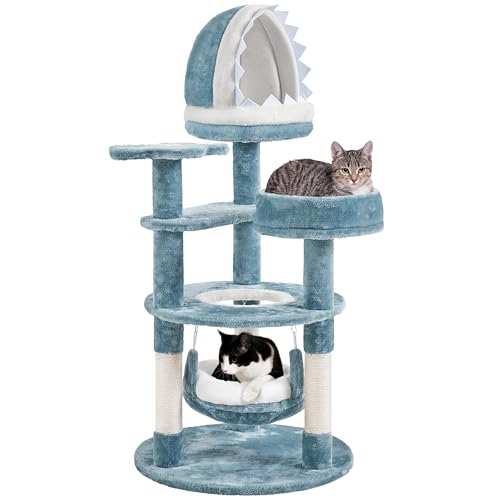 Yaheetech Meer Kratzbaum groß, Moderner Ozean Design Katzenbaum, mit Haifischmaul-Plattform Hängematte Sisalseil, 115 cm hoch, Blau-Weiß Yaheetech Meer Kratzbaum groß, Moderner Ozean Design Katzenbaum, mit Haifischmaul-Plattform Hängematte Sisalseil, 115 cm hoch, Blau-Weiß von Yaheetech