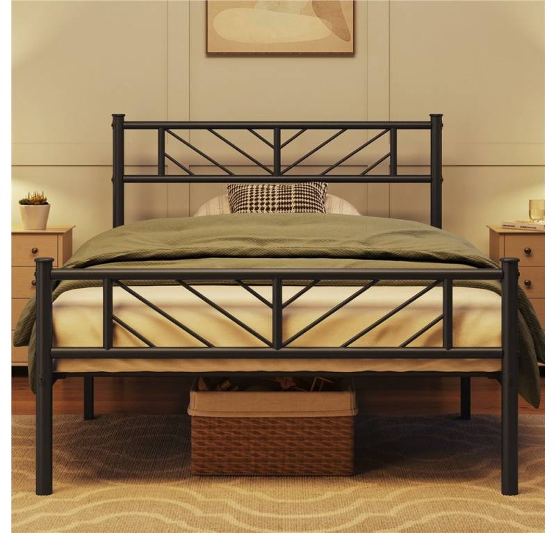 Yaheetech Metallbett Bettgestell 90x190/90x200/140x200cm, Minimalistischer Bettrahmen mit Kopfteil Gästebett mit Lattenrost von Yaheetech