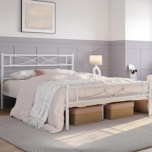 Yaheetech Metallbett 140 x 200 cm Bettrahmen mit Hohem Kopfteil Gästebett mit Lattenrost für Schlafzimmer Gästezimmer Viel Stauraum unter dem Bett Weiß Yaheetech Metallbett 140 x 200 cm Bettrahmen mit Hohem Kopfteil Gästebett mit Lattenrost für Schlafzimmer Gästezimmer Viel Stauraum unter dem Bett Weiß von Yaheetech