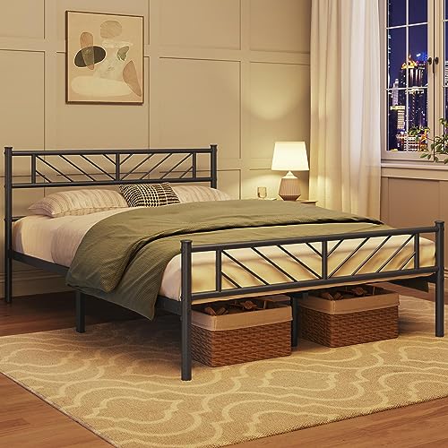 Yaheetech Metallbett 140 x 200 cm Minimalistischer Bettrahmen mit Kopfteil Gästebett mit Lattenrost für Schlafzimmer Gästezimmer 32cm Höhe unter dem Bett Schwarz von Yaheetech