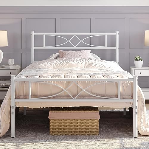 Yaheetech Metallbett 90 x 200 cm Bettrahmen mit Hohem Kopfteil Gästebett mit Lattenrost für Schlafzimmer Gästezimmer Viel Stauraum unter dem Bett Weiß Yaheetech Metallbett 90 x 200 cm Bettrahmen mit Hohem Kopfteil Gästebett mit Lattenrost für Schlafzimmer Gästezimmer Viel Stauraum unter dem Bett Weiß von Yaheetech