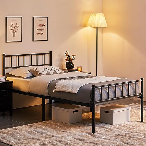 Yaheetech Metallbett 90 x 200 cm Bettrahmen mit Kopfteil Bettgestell aus Metall Gästebett mit Lattenrost für Schlafzimmer Gästezimmer Schwarz von Yaheetech