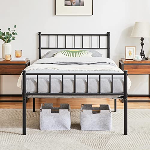 Yaheetech Metallbett Metallrahmenbett Gästebett, Einzelbett/Doppelbett, Modern Bettgestelle Bettrahmen Jugendbett mit Lattenrost für Schlafzimmer Gästezimmer 90 X 190 cm von Yaheetech