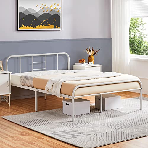 Yaheetech Metallbett mit Lattenrost Doppelbettgestell Doppelbett, Bettrahmen mit Kopfteil, Gästebett Bettgestelle für Gästezimmer Schlafzimmer, 140 x 190 cm Weiß von Yaheetech