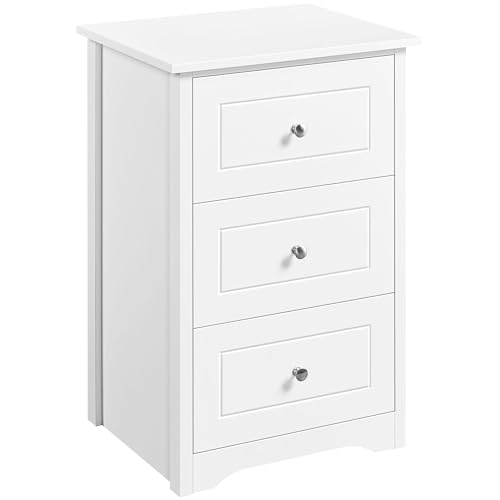 Yaheetech Nachtkommode mit 3 Schubladen moderner Nachttisch Nachtkonsole für Boxspringbett Nachtschrank für Schlafzimmer Wohnzimmer Weiß Holz von Yaheetech