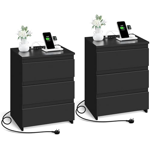 Yaheetech Nachttisch 2er Set Beistelltisch mt 2 AC-Steckdosen, 2 USB-Anschlüsse und 3 Schubladen Boxspringbett Nachtschrank Nachtkommode für Schlafzimmer Wohnzimmer, Schwarz Yaheetech Nachttisch 2er Set Beistelltisch mt 2 AC-Steckdosen, 2 USB-Anschlüsse und 3 Schubladen Boxspringbett Nachtschrank Nachtkommode für Schlafzimmer Wohnzimmer, Schwarz von Yaheetech