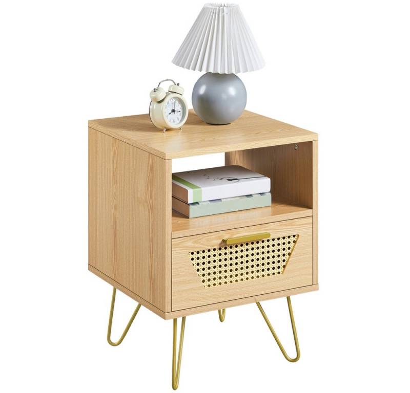 Yaheetech Nachttisch 40x40x55 cm (1-St), Rattan Beistelltisch mit 1 Schublade und 1 offenen Ablagefach von Yaheetech