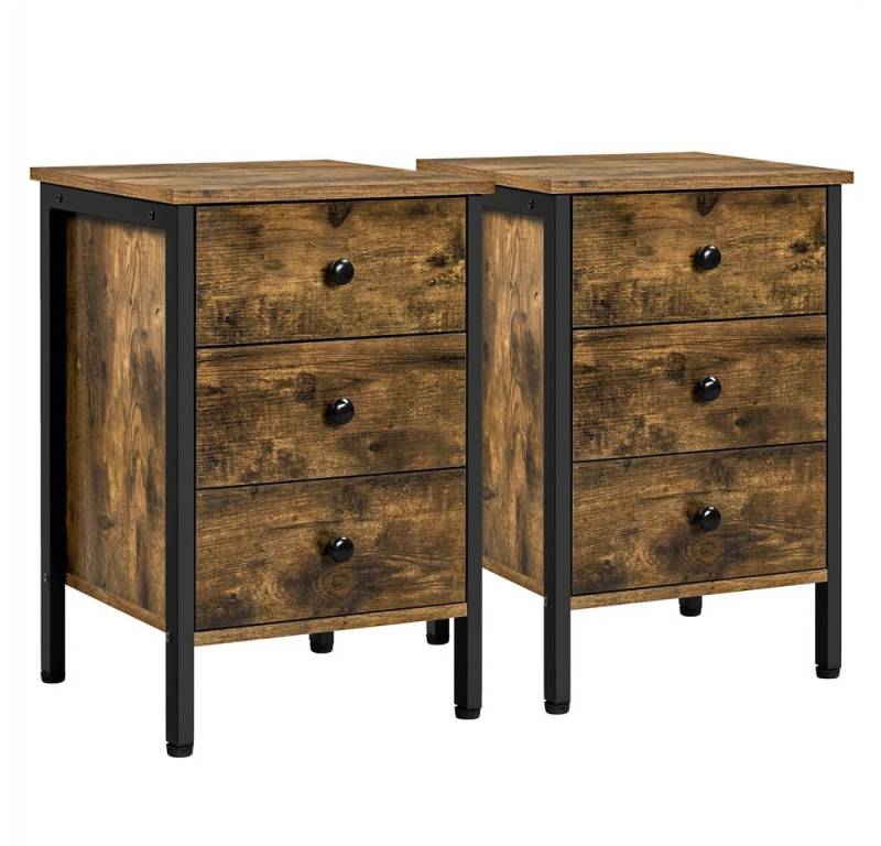 Yaheetech Nachttisch Beistelltisch mit 3 Schubladen (2-St), Nachtschrank Nachtkonsole für Boxspringbett, 40 × 40 × 61 cm von Yaheetech
