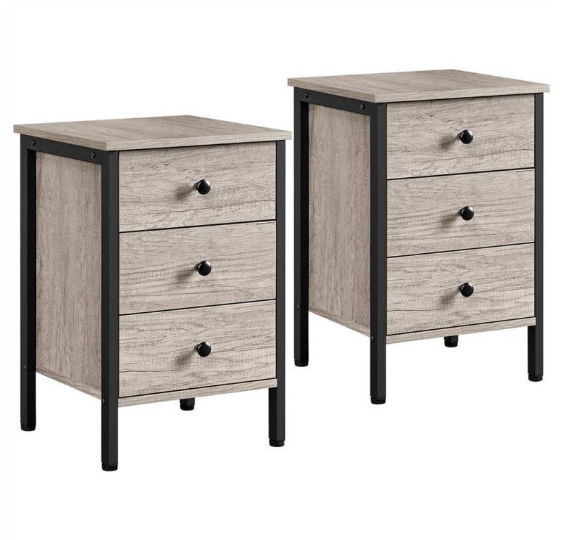 Yaheetech Nachttisch Beistelltisch mit 3 Schubladen (2-St), Nachtschrank Nachtkonsole für Boxspringbett, 40 × 40 × 61 cm von Yaheetech