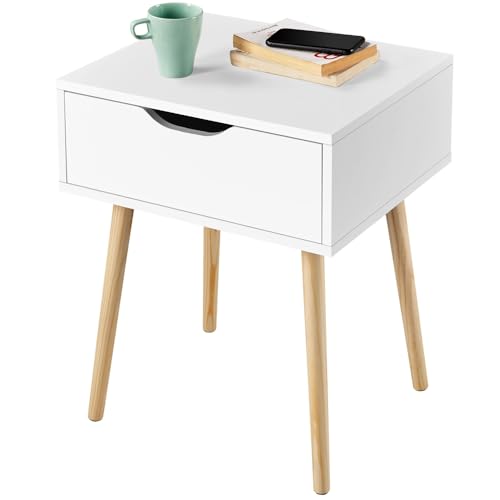 Yaheetech Nachttisch Beistelltisch mit Schublade Nachtkommode Nachtschrank Holzbeine Sofatisch MDF Couchtisch 41 x 48,5 x 57,5 cm, Weiß Yaheetech Nachttisch Beistelltisch mit Schublade Nachtkommode Nachtschrank Holzbeine Sofatisch MDF Couchtisch 41 x 48,5 x 57,5 cm, Weiß von Yaheetech