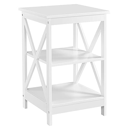 Yaheetech Nachttisch Sofatische 3-Stufiger Beistelltisch mit X-förmige Tischbeine Telefontisch mit 2 Ablagefächern für Zuhause/Büro/Schlafzimmer 40 * 40 * 61cm Weiß von Yaheetech