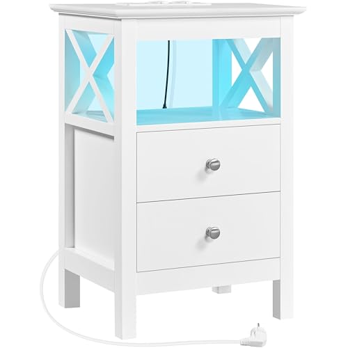 Yaheetech Nachttisch mit Ladefunktion & Verstellbarer LED-Beleuchtung Nachtschrank mit 1 Offene Ablage & 2 Schubladen für Schlafzimmer, 40 x 30 x 60 cm Weiß Yaheetech Nachttisch mit Ladefunktion & Verstellbarer LED-Beleuchtung Nachtschrank mit 1 Offene Ablage & 2 Schubladen für Schlafzimmer, 40 x 30 x 60 cm Weiß von Yaheetech