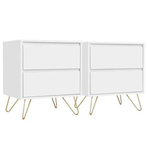 Yaheetech 2X Nachtschrank Nachttisch mit 2 Schublden Metallbeine Nachtkommode Besitelltisch Sofatisch Nachtkonsole für Boxspringbett, 40 x 50 x 57 cm von Yaheetech