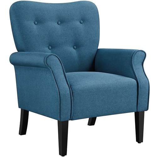 Yaheetech Ohrensessel modern Holzbeine Sessel Polstersessel Fernsehsessel mit Armlehnen Einzelsofa Sitzkomfort Marineblau von Yaheetech
