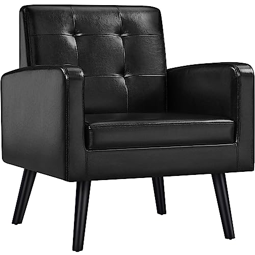 Yaheetech Ohrensessel Sessel mit Armlehnen, Bequem und Modern, Fernsehsessel Relaxsessel Wohnzimmer Clubsessel Sofa 136 KG belastbar Schwarz von Yaheetech