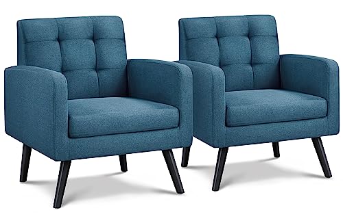 Yaheetech Ohrensessel mit bequemer Rückenlehne Polyester Polstersessel bis 136 kg belastbar Fernsehsessel fürs Wohnzimmer/Schlafzimmer Sessel 2er Set Blau von Yaheetech