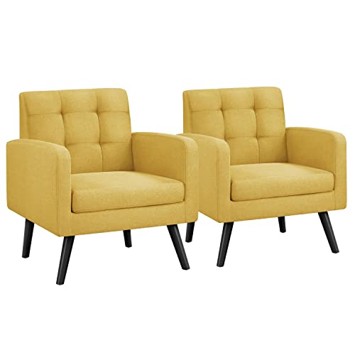 Yaheetech Ohrensessel mit bequemer Rückenlehne Polyester Polstersessel bis 136 kg belastbar Fernsehsessel fürs Wohnzimmer/Schlafzimmer Sessel 2er Set Gelb von Yaheetech