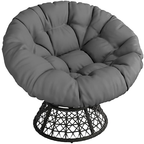 Yaheetech Papasansessel 360° Drehbar, Gemütlicher Loungesessel Outdoor Rund mit 18 cm Dicke Kissen, 101 cm Größe Rattansessel aus PE-Rattan, Korbsessel für Garten/Balkon/Wohnzimmer, Schwarz/Grau von Yaheetech