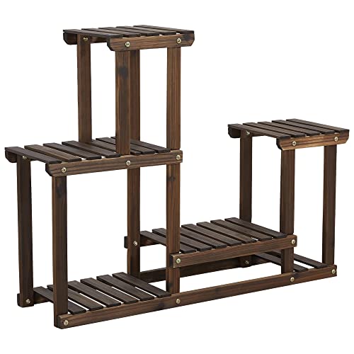 Yaheetech Pflanzenregal Holz, Blumenregal mit 4 Ebenen, Blumenständer Garten, Pflanzentreppe mehrstöckig, für Indoor Balkon Wohzimmer Outdoor Dekor 95x25x73 cm von Yaheetech