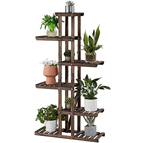 Yaheetech Pflanzentreppe mit 6 Ebenen, Schmales Blumenregal, Blumenständer Balkon, Holz Blumenbank Outdoor, Standregal, Pflanzenregal 75 x 27 x 140 cm von Yaheetech