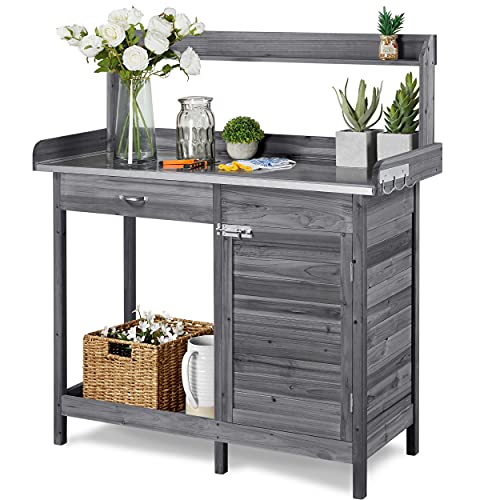 Yaheetech Pflanztisch mit verzinkter Arbeitsplatte, Wetterfest Gärtnertisch Blumentisch Holzpflanztisch mit Unterschrank, Ablagefläche und Schublade für den Garten/Terrasse/Balkon, Grau Yaheetech Pflanztisch mit verzinkter Arbeitsplatte, Wetterfest Gärtnertisch Blumentisch Holzpflanztisch mit Unterschrank, Ablagefläche und Schublade für den Garten/Terrasse/Balkon, Grau von Yaheetech