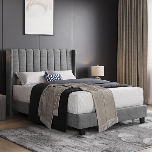 Yaheetech Polsterbett 140 x 200 cm Bettrahmen Stabiles Doppelbett Familienbett Gepolstertes Bettgestell Bett mit Stauraum für Schlafzimmer Gästezimmer, Hellgrau von Yaheetech