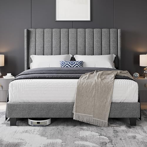 Yaheetech Polsterbett 160 x 200 cm Bettrahmen Stabiles Doppelbett Familienbett Gepolstertes Bettgestell Bett mit Stauraum für Schlafzimmer Gästezimmer, Hellgrau von Yaheetech