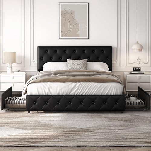 Yaheetech Polsterbett 160 x 200 cm Doppelbett Bettrahmen mit 2 Schubladen Jugendbett höhenverstellbares Kopfteil Stauraumbetten, Schwarz Yaheetech Polsterbett 160 x 200 cm Doppelbett Bettrahmen mit 2 Schubladen Jugendbett höhenverstellbares Kopfteil Stauraumbetten, Schwarz von Yaheetech
