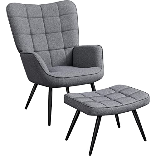 Yaheetech Relaxsessel mit Hocker Lehnstühle Vintage Retro Sessel Polstersessel Ohrensessel fürs Wohnzimmer Dunkelgrau von Yaheetech