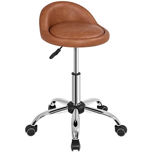 Yaheetech Rollhocker Bürohocker mit Rollen, Drehhocker mit niedriger Rückenlehne, Arbeitshocker Höhenverstellbar, Sitzhöhe 46,5-61 cm Braun von Yaheetech