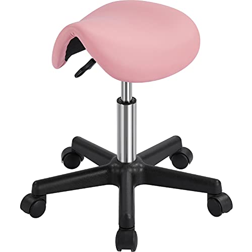 Yaheetech Sattelhocker Rollhocker Drehhocker Praxishocker Arbeitshocker Bürohocker Sitzhocker Hocker mit Rollen höhenverstellbar drehbar Rosa von Yaheetech