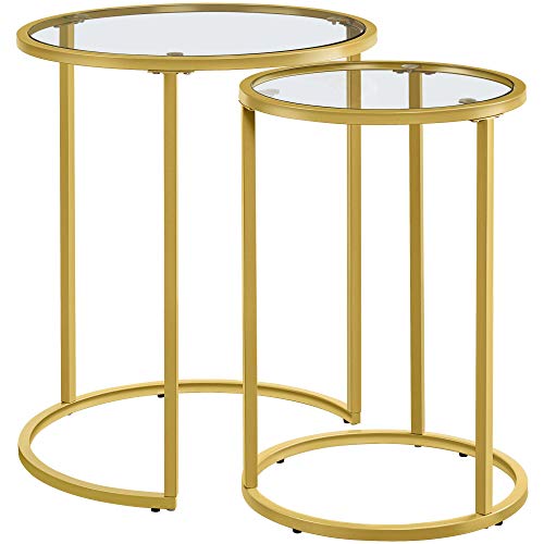 Yaheetech Satztische rund, 2er Set Beistelltisch, Couchtisch Glas, für Wohnzimmer, modernes Design, Metallgestell senf Gold, 49,5 x 49,5 x 59 cm Yaheetech Satztische rund, 2er Set Beistelltisch, Couchtisch Glas, für Wohnzimmer, modernes Design, Metallgestell senf Gold, 49,5 x 49,5 x 59 cm von Yaheetech